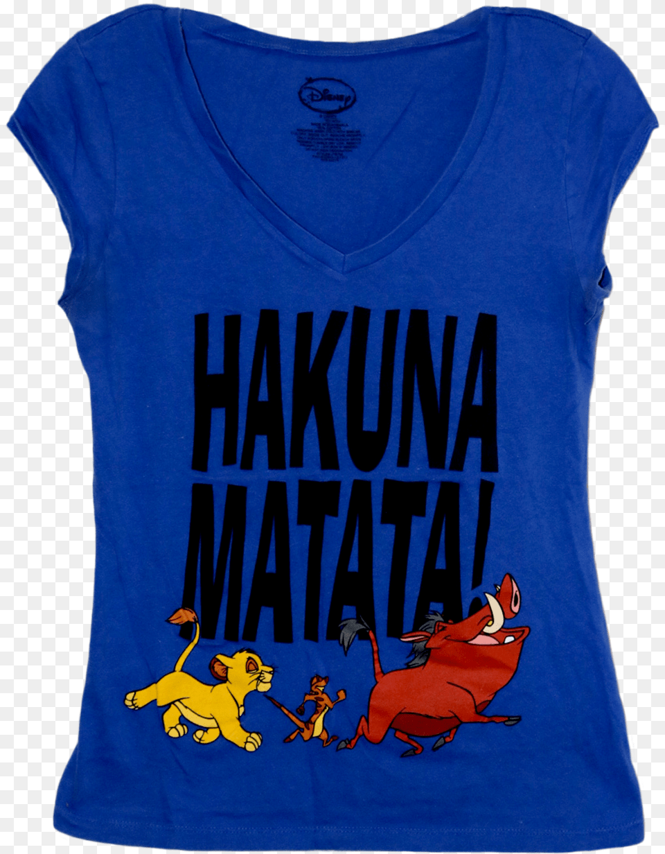 A Blue V Neck T Shirt With Simba Timon And Pumbaa Active Shirt, Clothing, T-shirt, Person, Baby Free Png