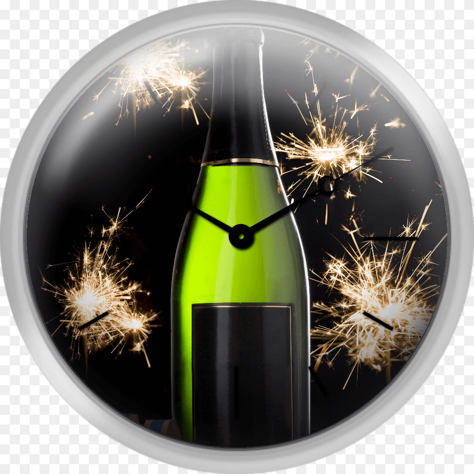 A Bottle Of Champagne And Sparklers Circle, Alcohol, Beverage, Liquor, Wine Png