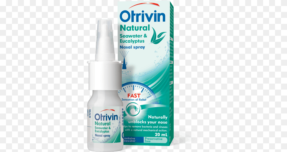 A Bottle Of Otrivin Clear With Seawater And Eucalyptus Otrivin Sea Water Nasal Spray, Lotion, Cosmetics Png
