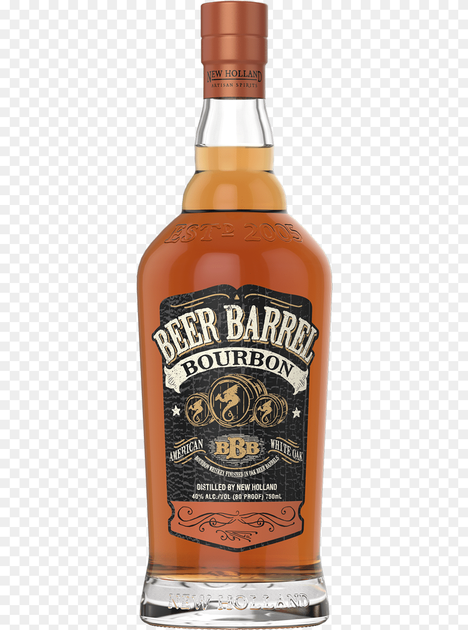 A Bottle With A White Sign With Black Text With Jack New Holland Beer Barrel Bourbon, Alcohol, Beverage, Liquor, Whisky Free Transparent Png