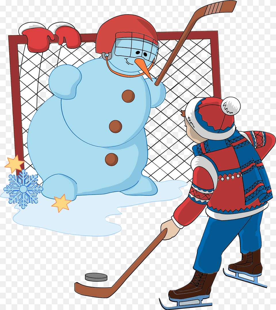 A Boy And A Snowman Playing Hockey Clipart, Baby, Nature, Outdoors, Person Free Transparent Png