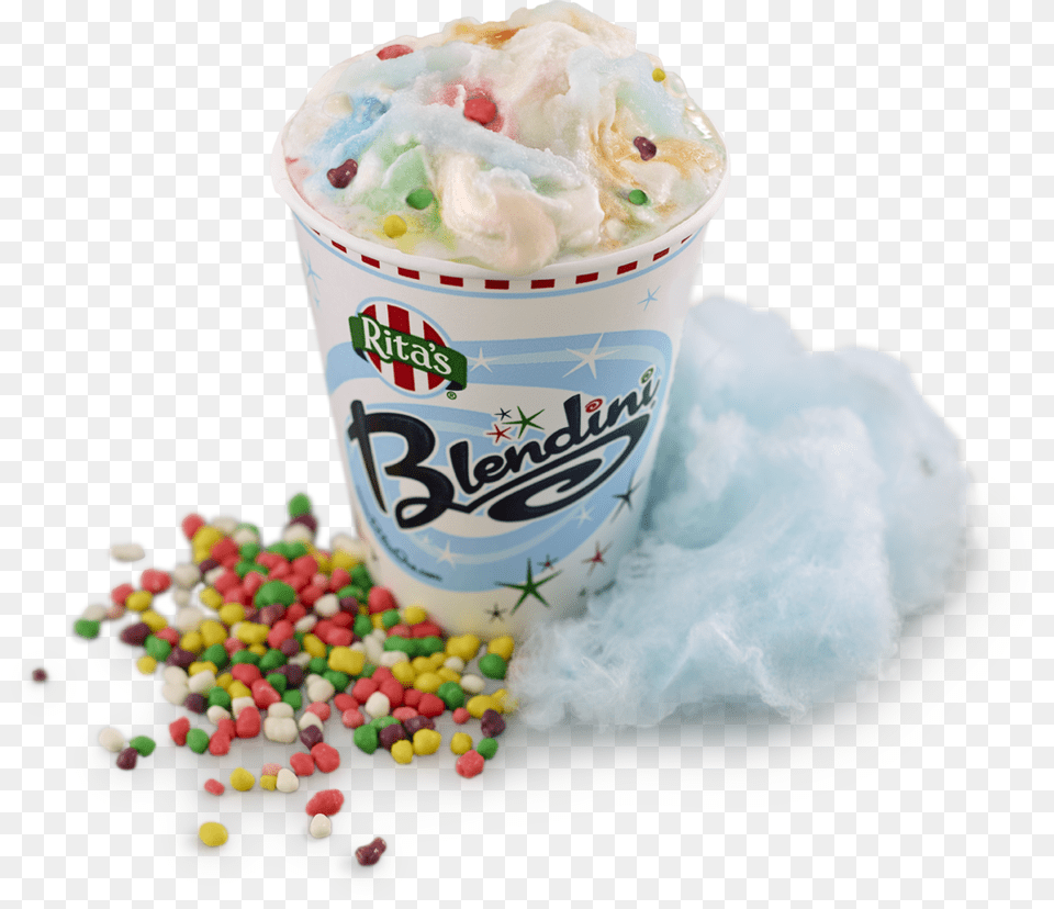A Branded Cup Reads Blendini And Has Colorful Candy Rita39s Italian Ice Choc Choc Chip, Cream, Dessert, Food, Ice Cream Free Png