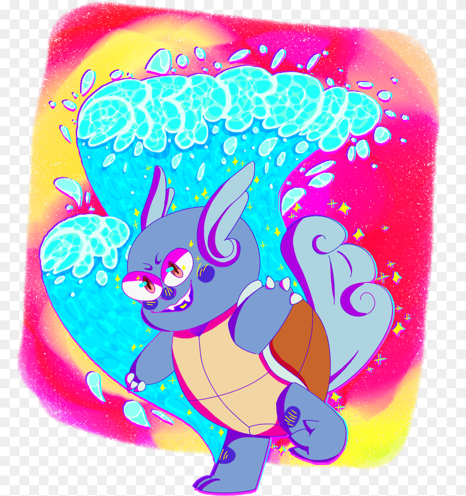 A Brightly Colored Of Wartortle Waving His Hand Illustration, Purple, Art, Baby, Cartoon Png Image