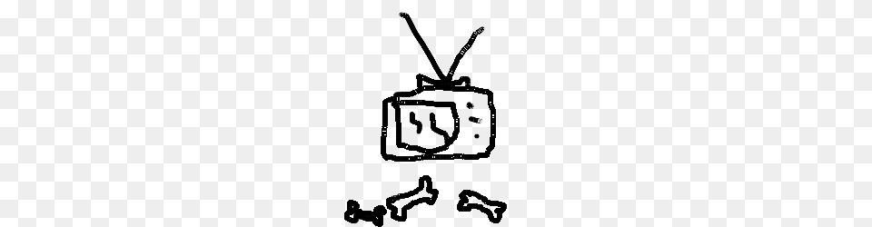 A Broken Tv On Top Of A Pile Of Bones Drawing, Device, Grass, Lawn, Lawn Mower Png