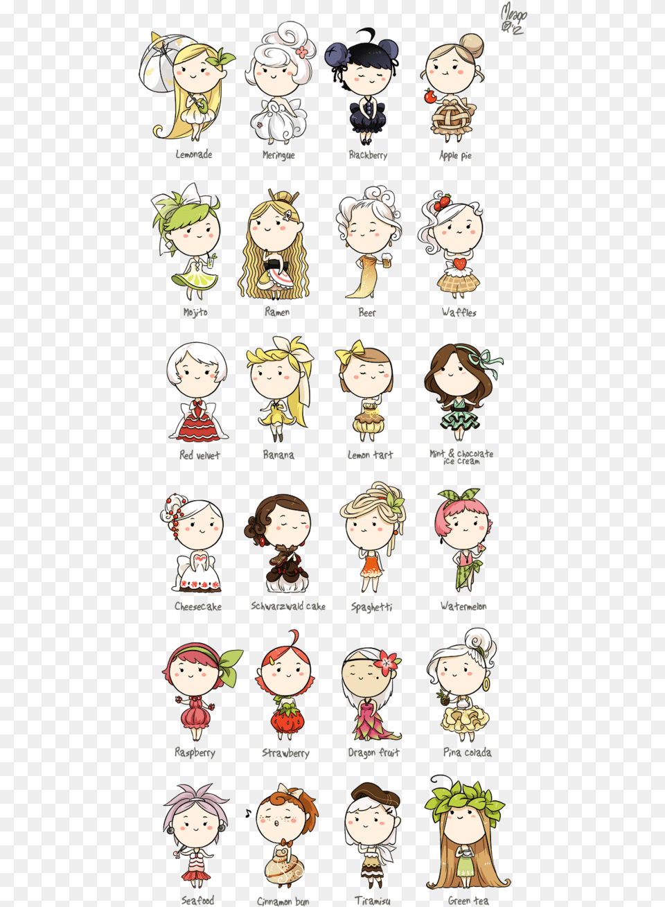 A Bunch Of Cute Styles With Cute Chibi Characters Food As People Drawings, Book, Publication, Comics, Adult Free Transparent Png