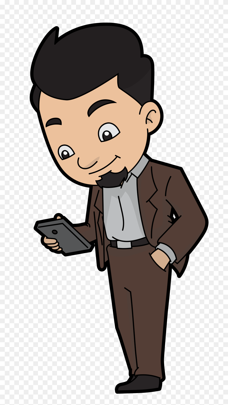 A Cartoon Businessman Reading A Text Message, Person, Face, Head Png