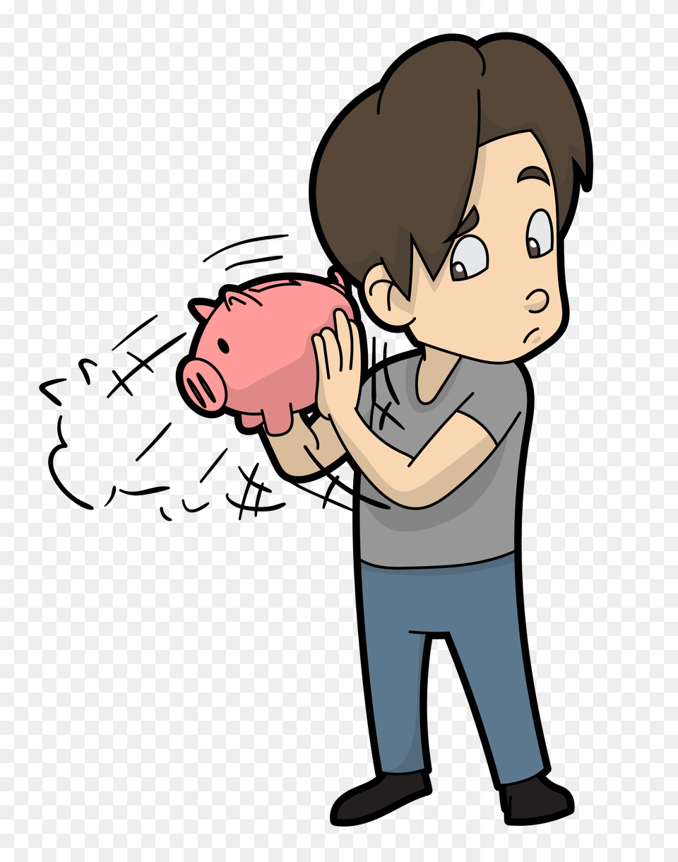 A Cartoon Man Shaking A Piggy Bank, Person, Face, Head Free Png Download