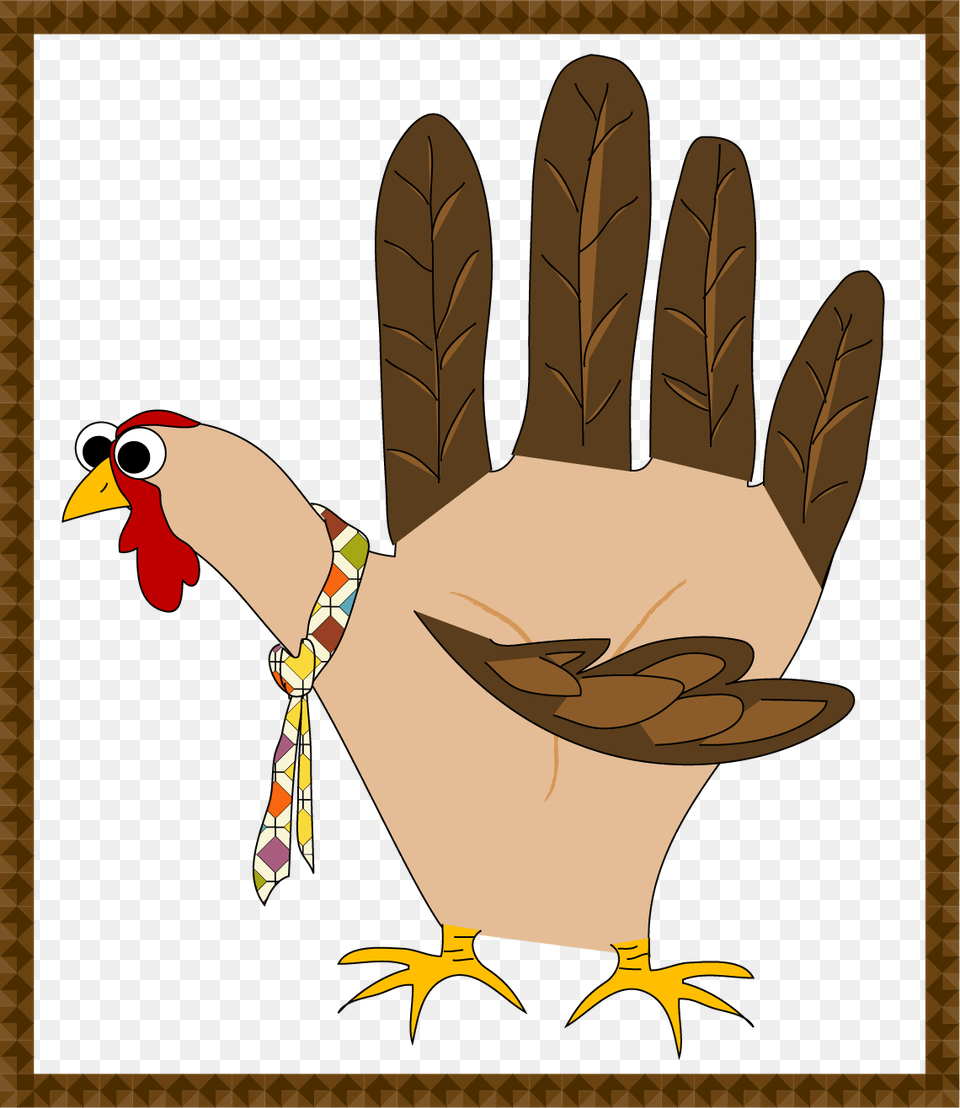 A Cartoon Styled Illustration Of A Fun Turkey Hand Phasianidae, Clothing, Glove, Animal, Bird Free Transparent Png