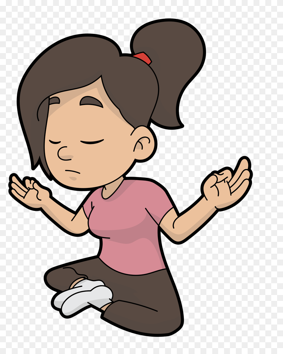 A Cartoon Woman Doing Some Meditation, Baby, Person, Kneeling, Face Free Transparent Png