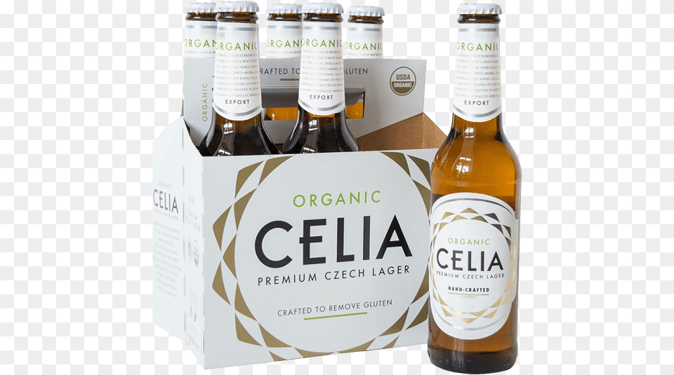 A Case Of Six Celia Beer Bottles Celia Lager, Alcohol, Beer Bottle, Beverage, Bottle Free Png
