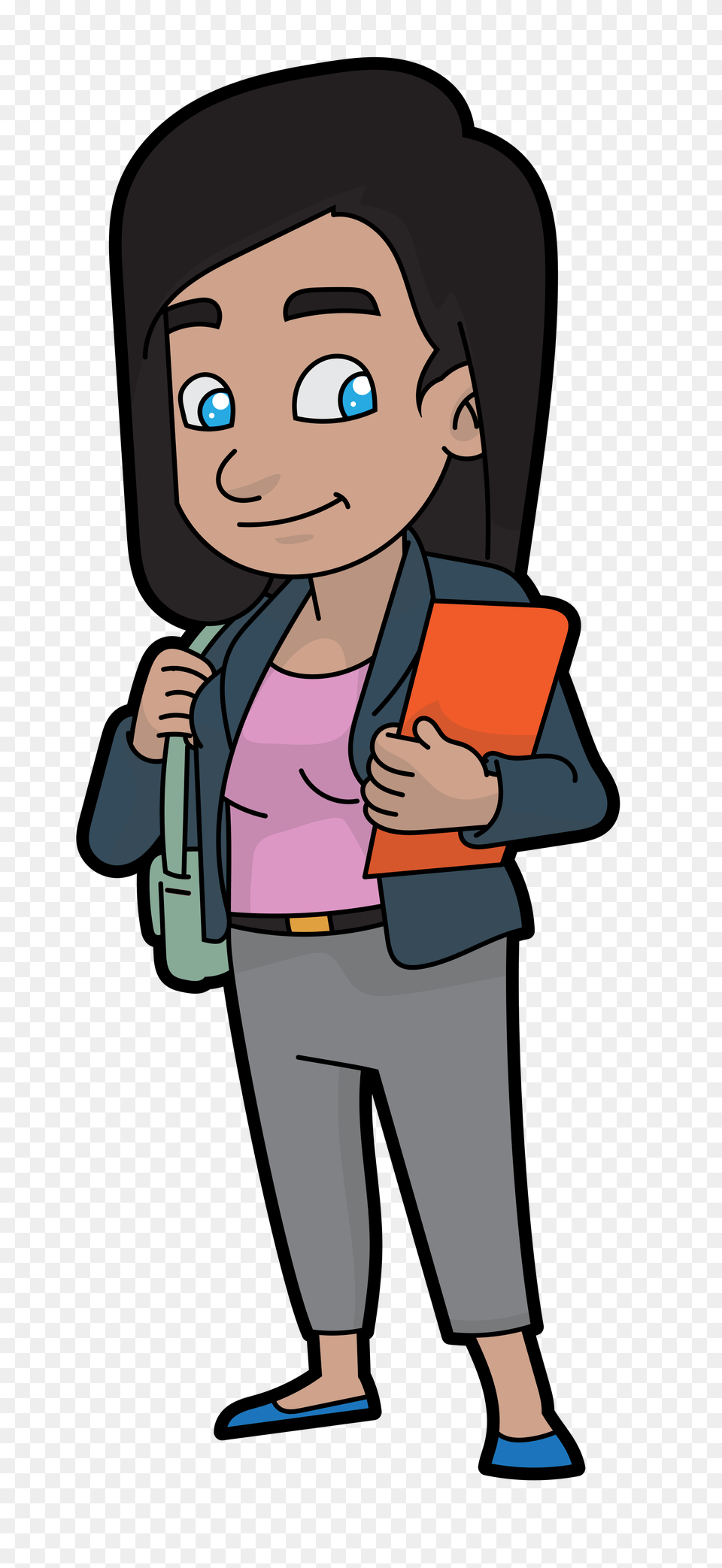 A Casually Cool Cartoon Business Woman, Person, Face, Head, Bag Free Png Download