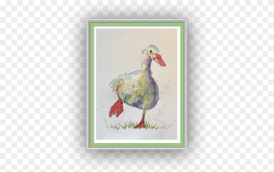 A Charming Watercolour Of This Cute Duck Caught Waddling Watercolor Painting, Animal, Bird, Waterfowl, Goose Free Png Download