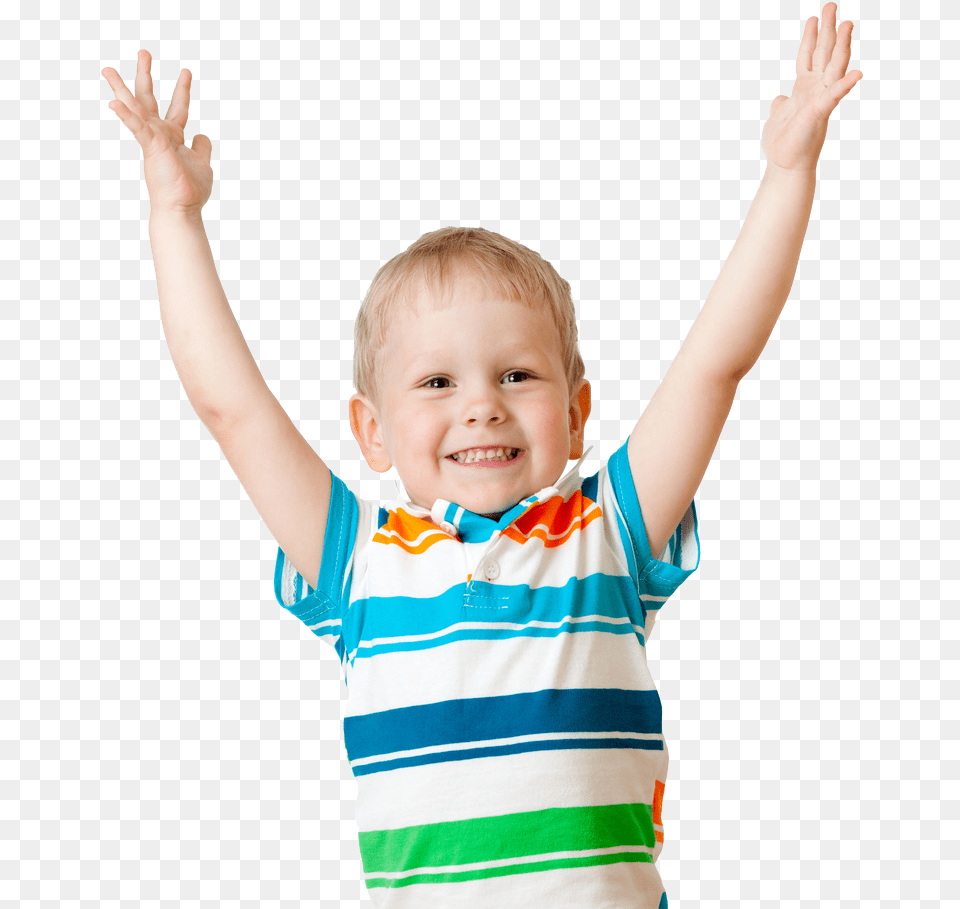 A Cheerful Young Boy In A Striped Shirt With His Hands Child Stock Photo, Baby, T-shirt, Portrait, Photography Free Png