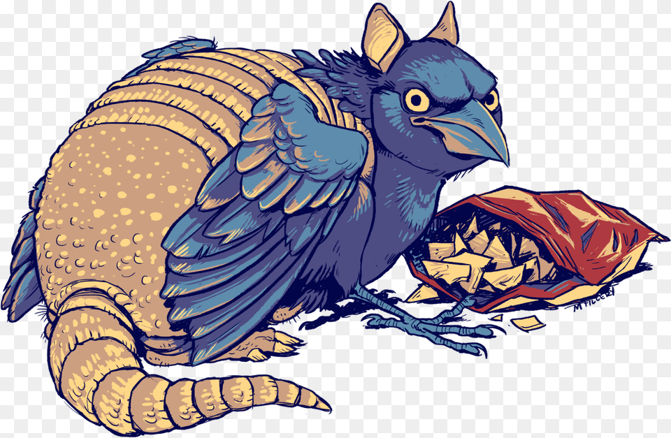 A Common Roadside Sight In Texas The Grackle Armadillo Trash Gryphons, Animal, Bird, Mammal, Jay Free Transparent Png