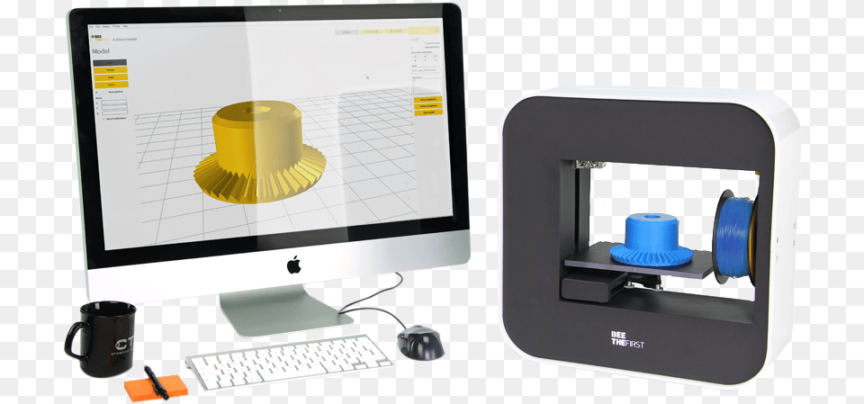A Computer Showing Cad With A 3d Printer Printing The Desktop Computer, Electronics, Computer Hardware, Hardware, Computer Keyboard Free Png Download
