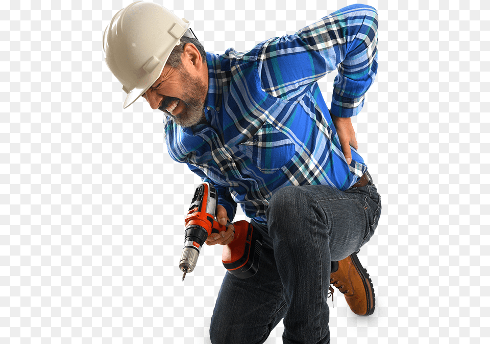 A Construction Worker Bending Over In Pain Physical Therapy Construction Site, Clothing, Device, Hardhat, Helmet Free Png Download
