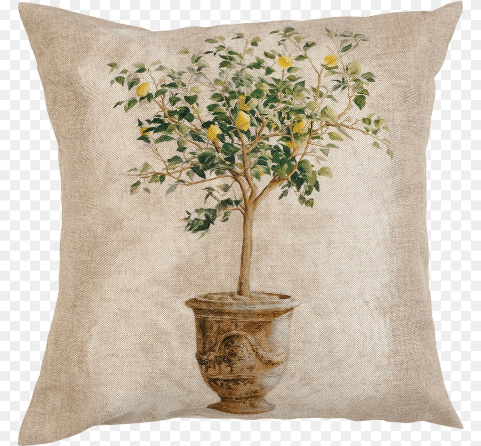 A Cotton And Linen Inkjet Printed Cushion With Lemon Tree Pattern Tenture Murale Olivier, Home Decor, Plant, Pillow, Art Free Png Download