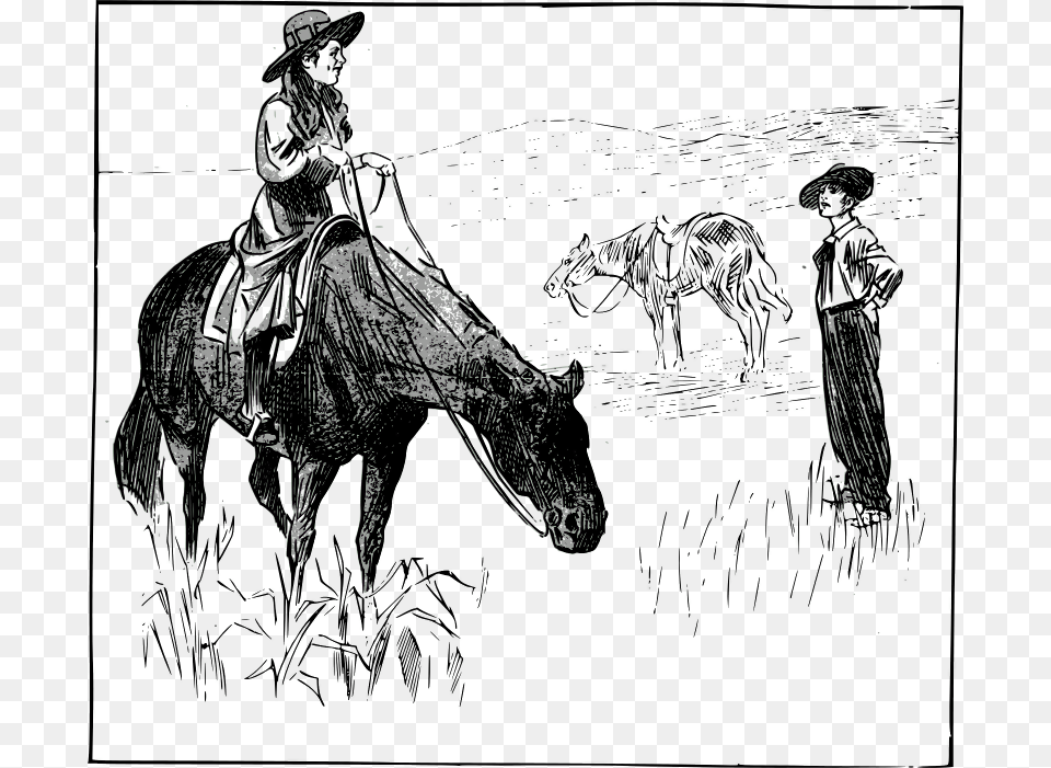 A Cowboy On The Horse S Back Clip Art, Adult, Drawing, Female, Person Free Transparent Png