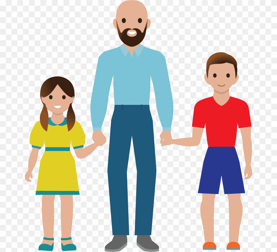 A Dad With His Children Cartoon, Clothing, Pants, Adult, Sleeve Free Png
