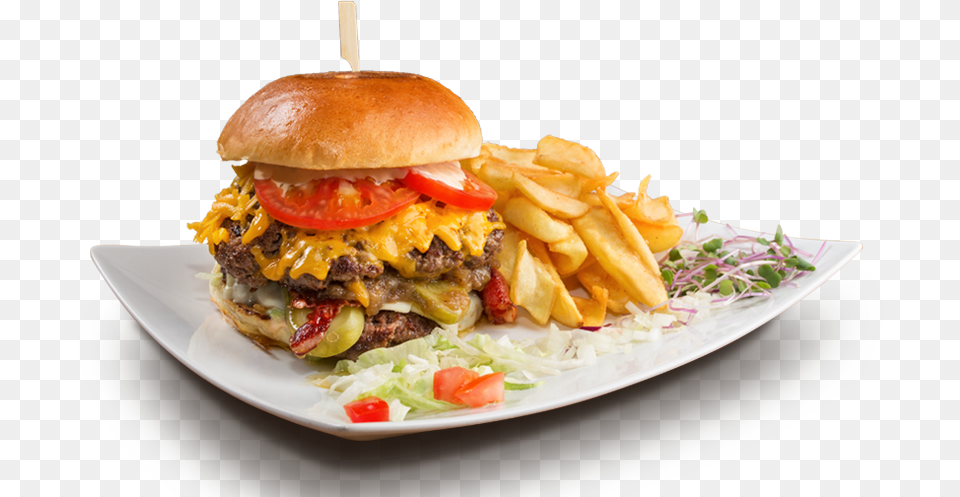 A Double Burger With Premium Ingredients Bacon Bites Brewbites Veggie And Egg Burger, Food, Food Presentation Png Image