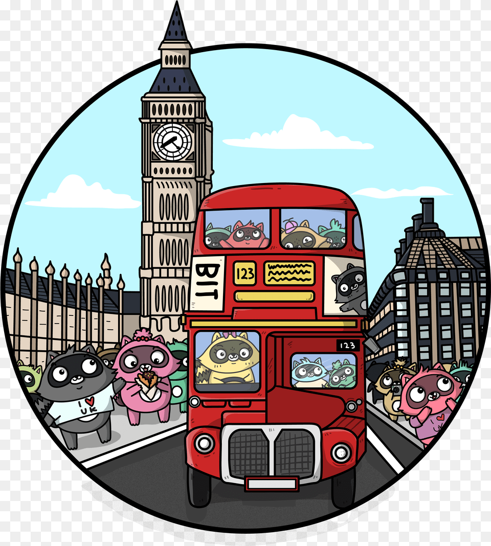 A Drawing Of Bit The Raccoon In London Featuring A, Architecture, Building, Tower, Clock Tower Free Transparent Png
