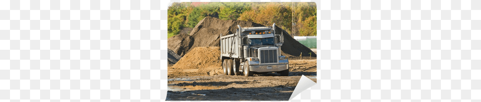 A Dump Truck About To Unload A Pile Of Dirt Wall Mural Dump Truck, Soil, Trailer Truck, Transportation, Vehicle Png