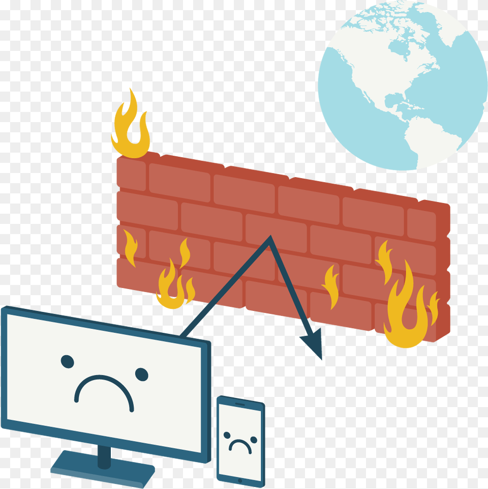 A Firewall Separating Devices From A Globe Illustration, Brick, Computer Hardware, Electronics, Hardware Png