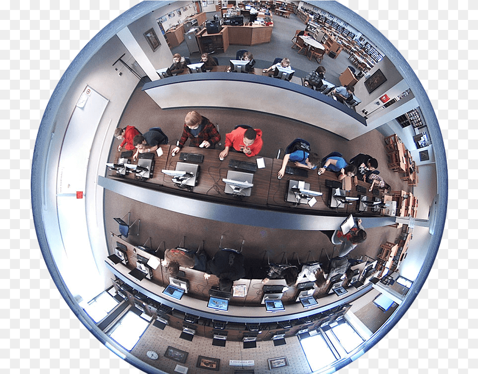 A Fisheye View From The Ceiling Of A School Library, Indoors, Photography, Person, Architecture Png Image