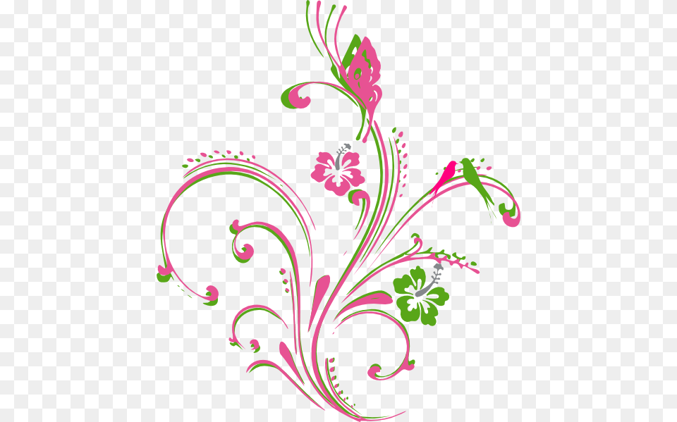 A Flower And Butterfly Clip Art Pink And Green Butterfly, Floral Design, Graphics, Pattern Png