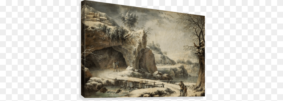 A Frozen River Landscape With Figures Canvas Print Francesco Foschi, Art, Painting, Person Png