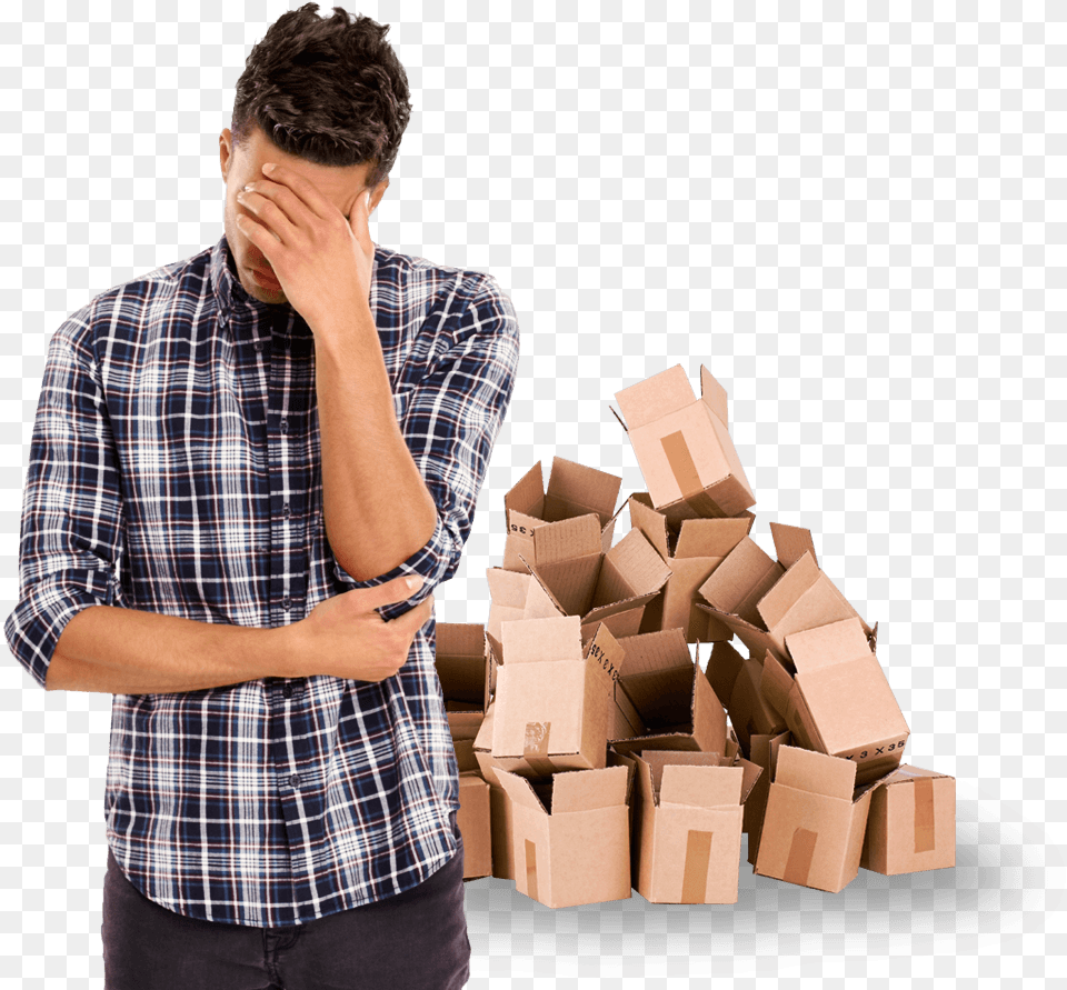 A Frustrated Person Who Has Been Packing And Shipping Open Boxes Pile, Adult, Box, Man, Male Free Png