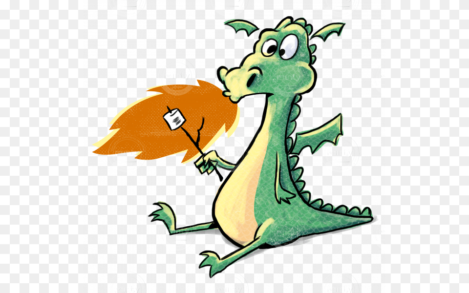 A Fun Dragon Seated Baking A Marshmallow With His Own Dragon Roasting Marshmallows, Animal, Dinosaur, Reptile Free Png Download