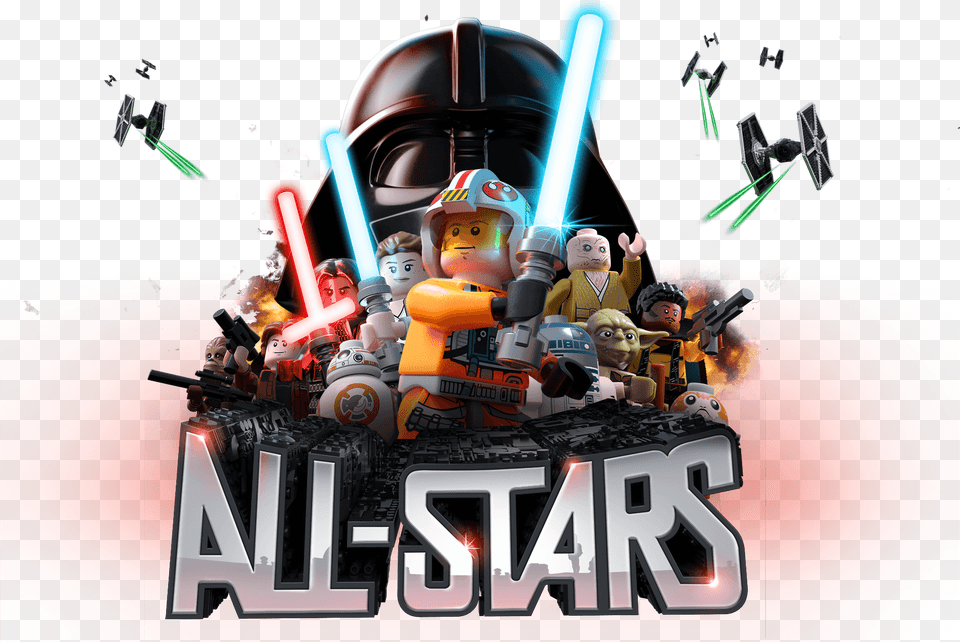 A Galaxy Of All Stars Star Wars All Stars Lego Star Wars All Stars, Advertisement, Poster, Baby, Person Png Image