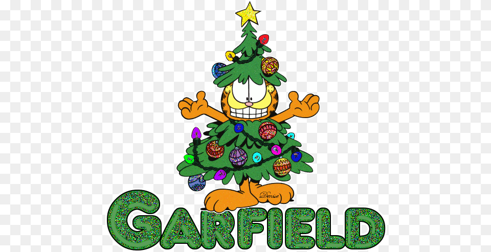 A Garfield Christmas Tree Cartoon And Garfield Christmas 2019 Gif, Christmas Decorations, Festival, Christmas Tree, Plant Png Image