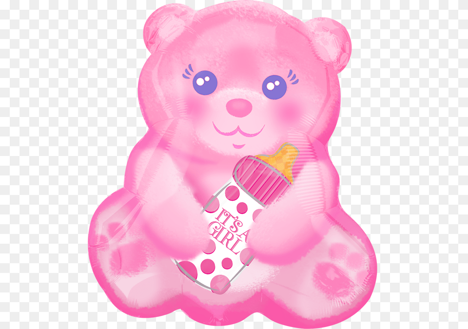 A Girl Bear Foil Balloon Baby Girl With Bottle, Person, Toy, Face, Head Free Png