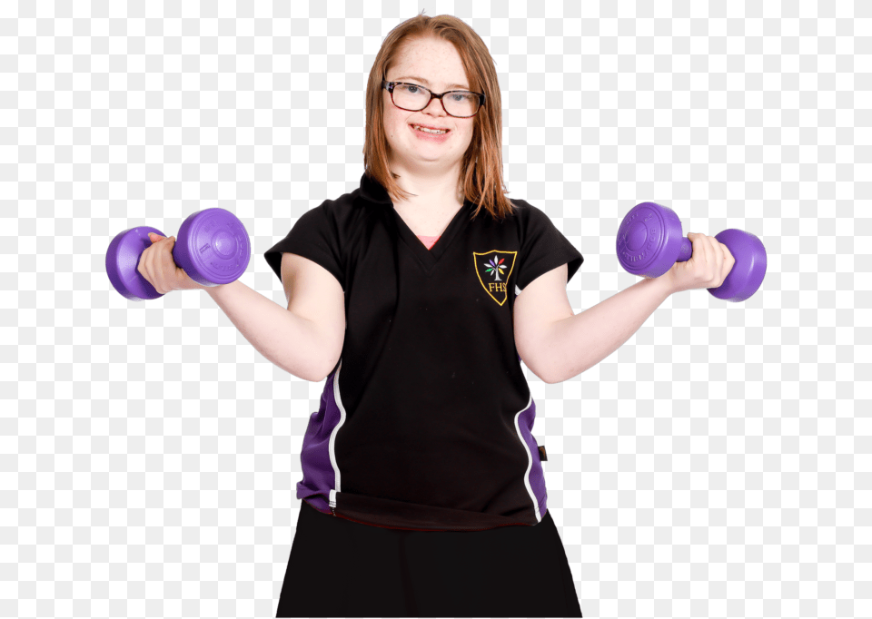 A Girl Lifts A Weight In Each Hand And Smiles Weight, Adult, Woman, T-shirt, Clothing Free Png