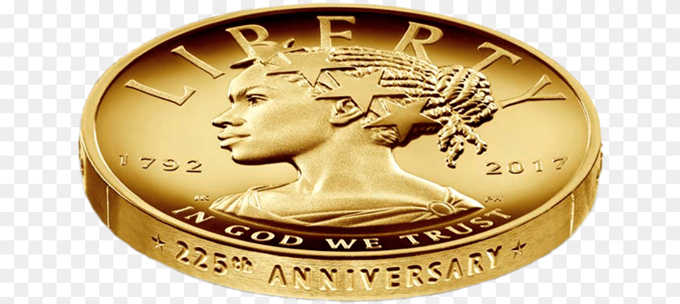 A Gold Coin From The Us Mint 2017 African American Liberty Gold Coin, Person, Money Png Image