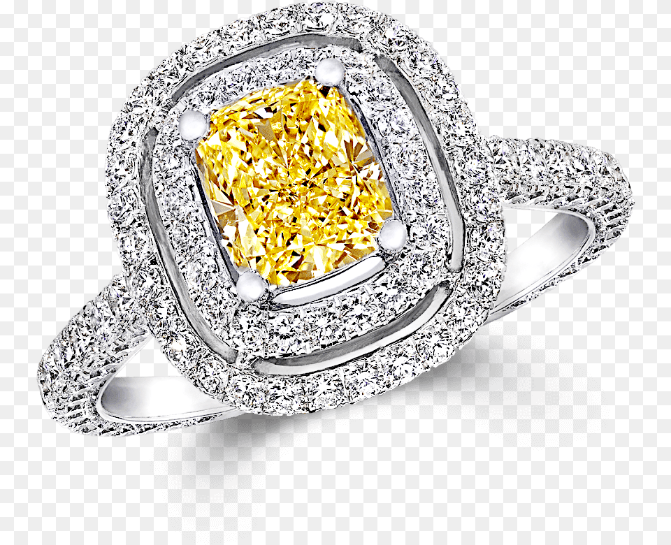 A Graff Cushion Cut Yellow Diamond Twin Constellation Ring, Accessories, Gemstone, Jewelry, Silver Free Png