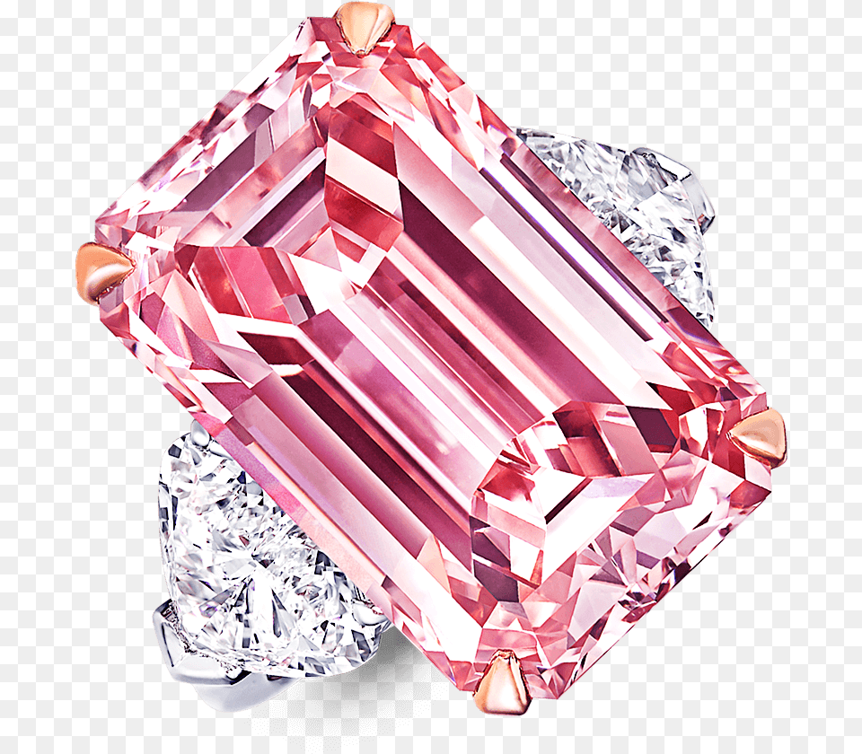A Graff Emerald Cut Pink Diamond Ring With Heart Shape Diamond, Accessories, Gemstone, Jewelry, Mineral Free Transparent Png