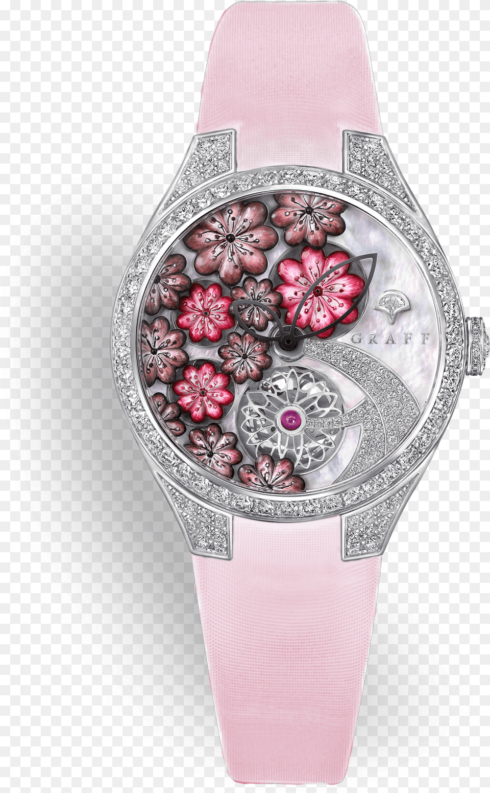 A Graff Floral Ladies Watch Pink Version With Mother Analog Watch, Arm, Body Part, Person, Wristwatch Free Png Download