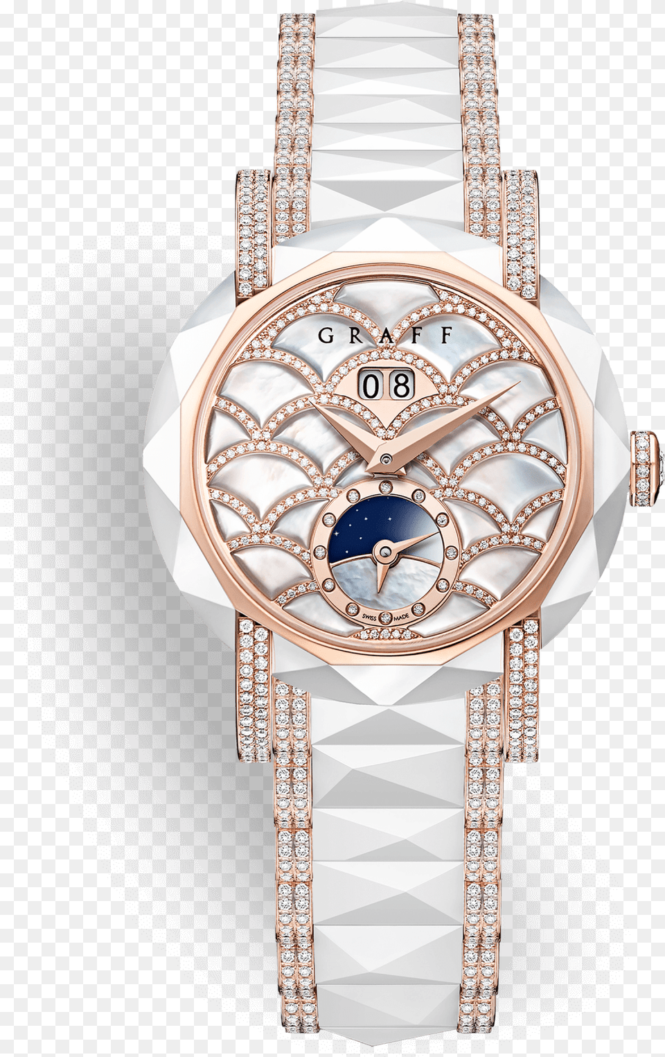 A Graff Ladies39 Graffstar Icon Automatic 38mm White Analog Watch, Arm, Body Part, Person, Wristwatch Png Image