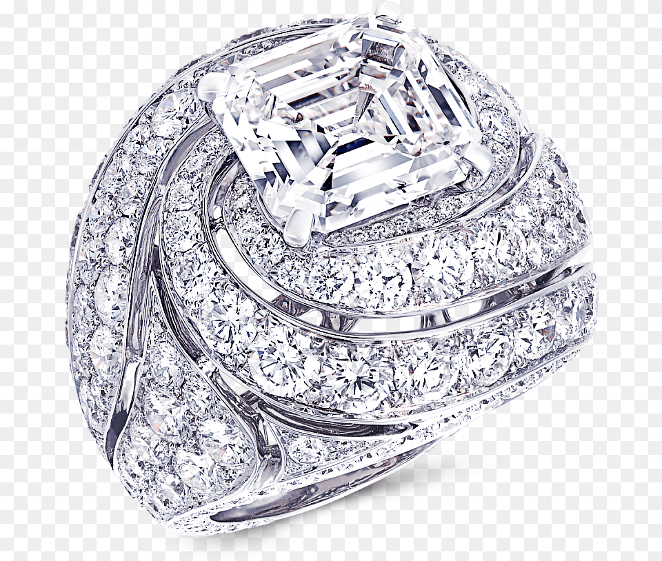 A Graff Swirl Ring Featuring An Emerald Cut Diamond, Accessories, Gemstone, Jewelry Png Image