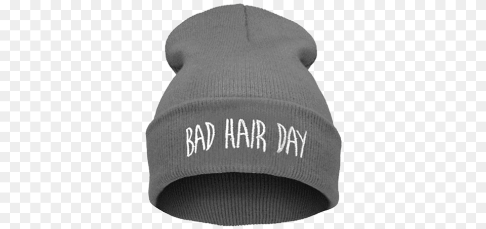 A Gray Beanie Which Shows The Phrase 39bad Hair Day39 Bad Hair Day Hue, Cap, Clothing, Hat, Baby Png