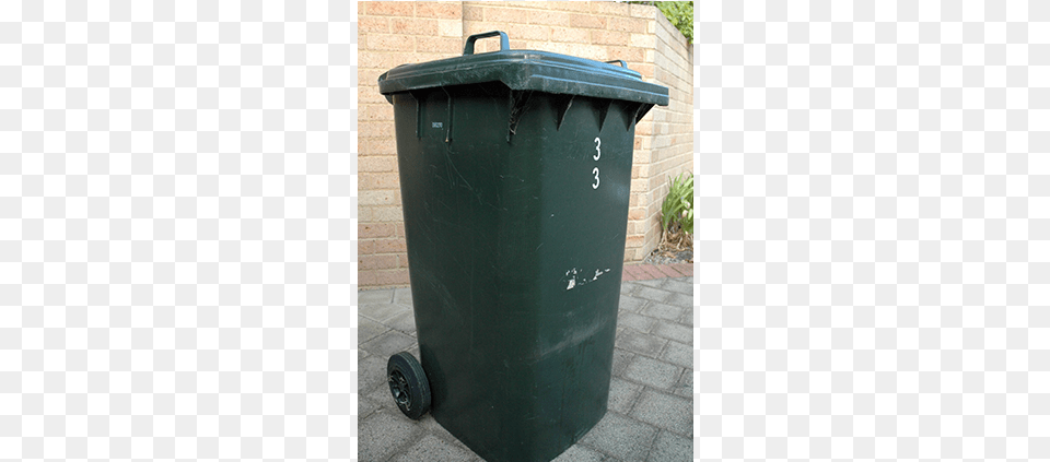 A Green Trash Bin On A Patio Wheelie Bin, Tin, Can, Trash Can, Mailbox Png
