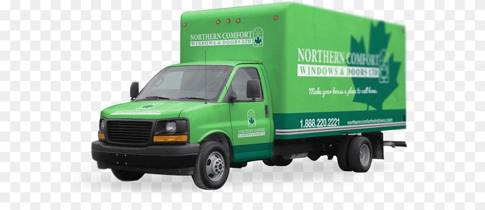 A Green Truck With Northern Comfort Windows And Doors Commercial Vehicle, Moving Van, Transportation, Van Png
