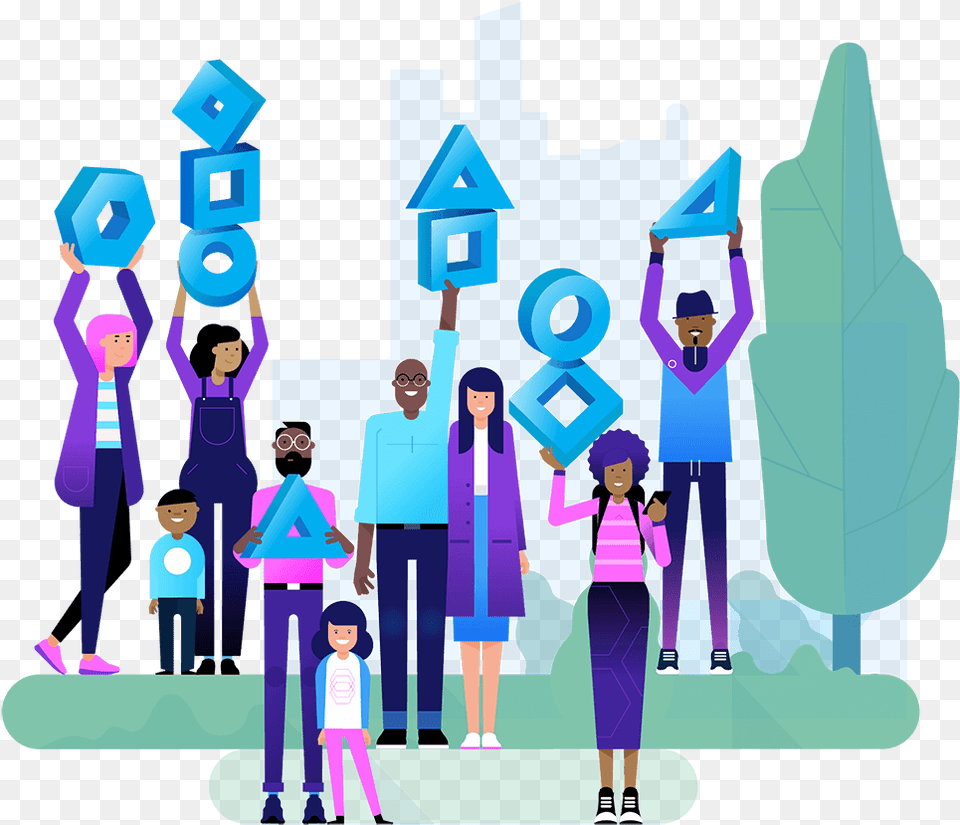 A Group Of People Holding Up Indiefin Product Icons Life Insurance, Person, Adult, Man, Male Png