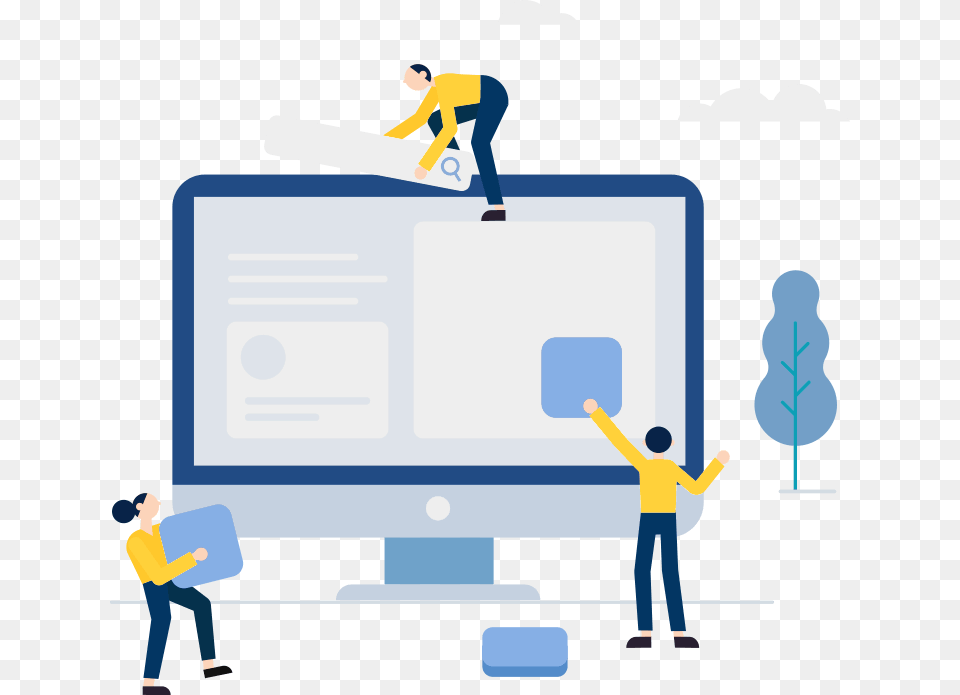 A Group Of Tiny Workmen Putting Elements Of A Webpage Wordpress Development, Boy, Child, Male, Person Free Transparent Png