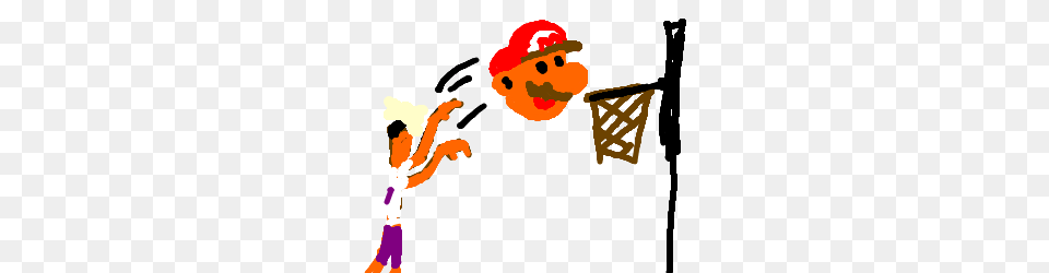 A Guy Playing Basketball With Super Marios Head Drawing, Person Png