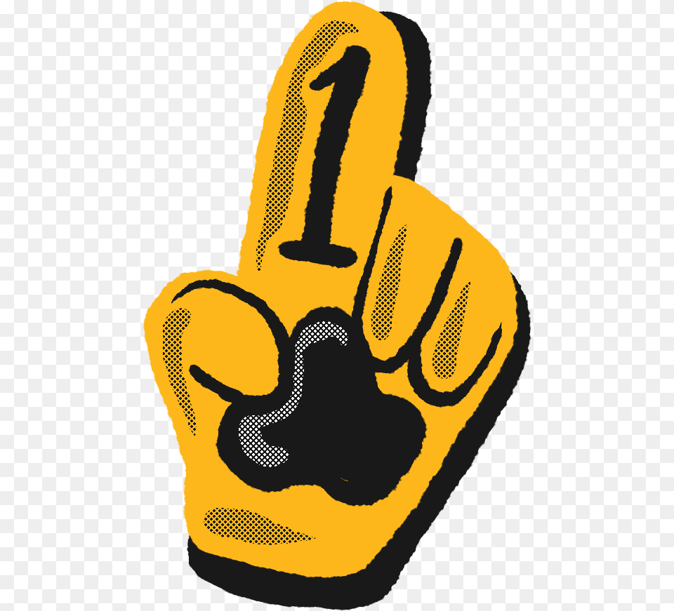 A Hand Drawn Gold Foam Finger Holding One Finger Up, Baseball, Baseball Glove, Clothing, Glove Png