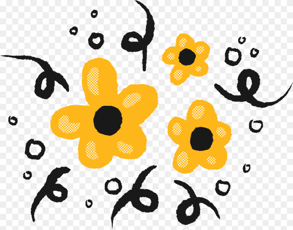 A Hand Drawn Sticker Of Three Gold Flowers And Black, Baby, Person Free Png